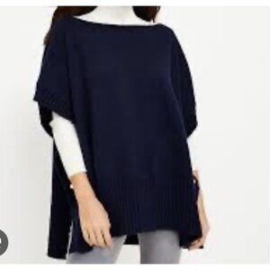 Loft Womens Sweater The  Modern Poncho Blue Gold Buttons Size XS S